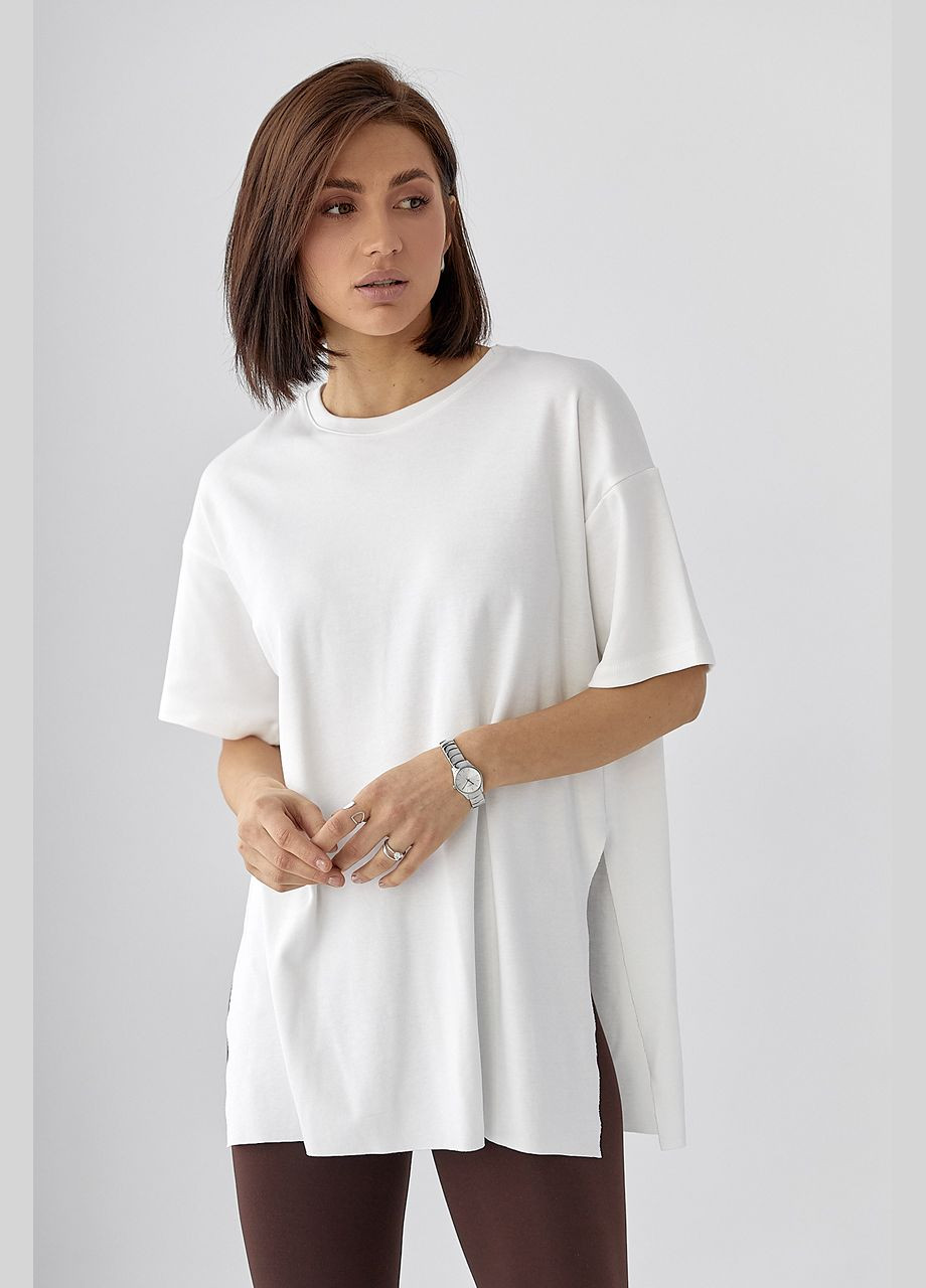 Однотонна футболка з розрізами Lurex - (329626646)