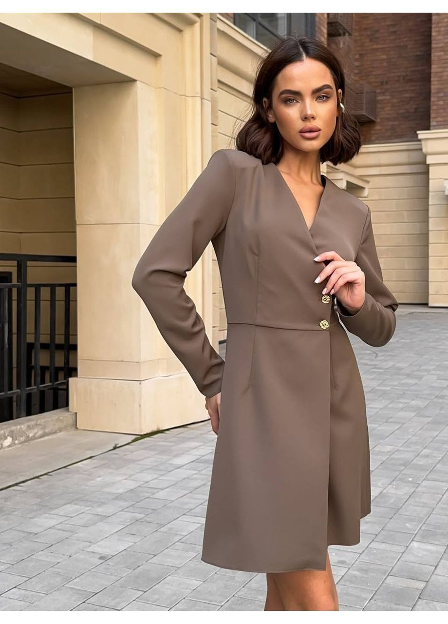 Темно-бежевое бежевое платье-пиджак из костюмки No Brand однотонное