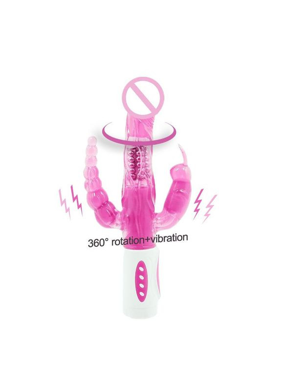 Вібратор Pretty Bunny для потрійний стимуляції з лубрикантом полуничним для жінок No Brand (340914776)