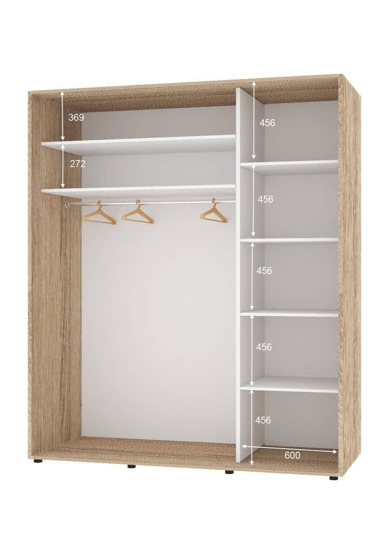 Шафа-купе дводверна 200*60*240 см Натуральний ДСП + Дзеркало Стандарт Комфорт Меблі (360435923)