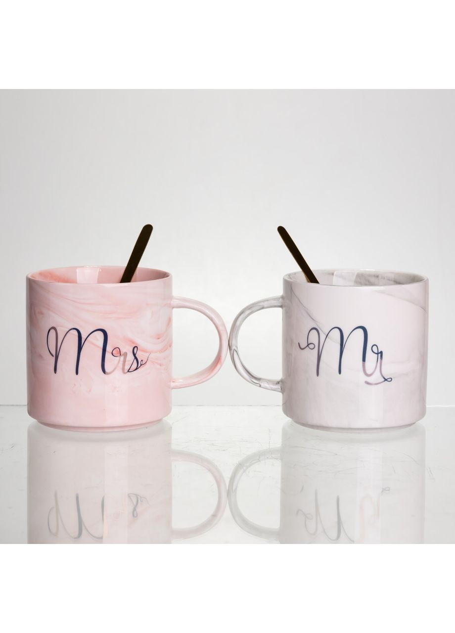 Набор парных фарфоровых чашек Mr&Mis 2 (шт) по 400 (мл) чашки на подарок с ложкой FM-28 Yiwu (369626323)