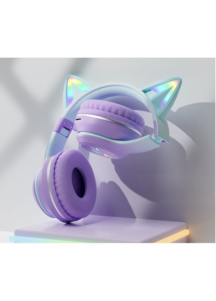 Дитячі бездротові навушники CATEAR BT618 з вушками та RGB-підсвіткою Bluetooth 5.3 MicroSD AUX Фіолетові Dr.Isla (363042343)