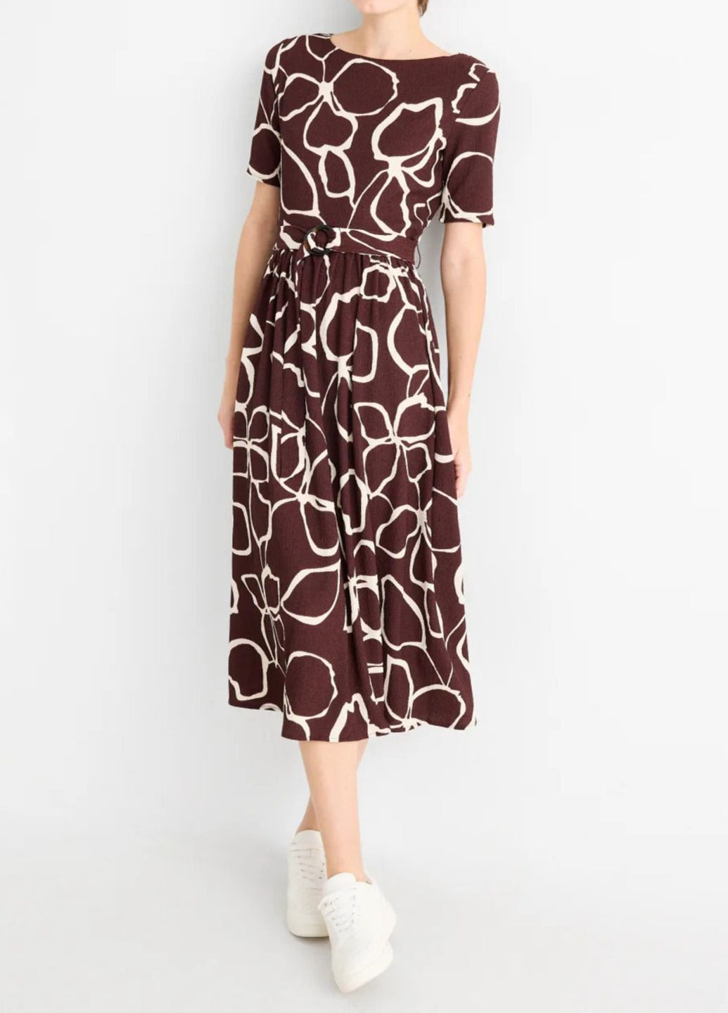 Бордовое платье C&A с цветочным принтом