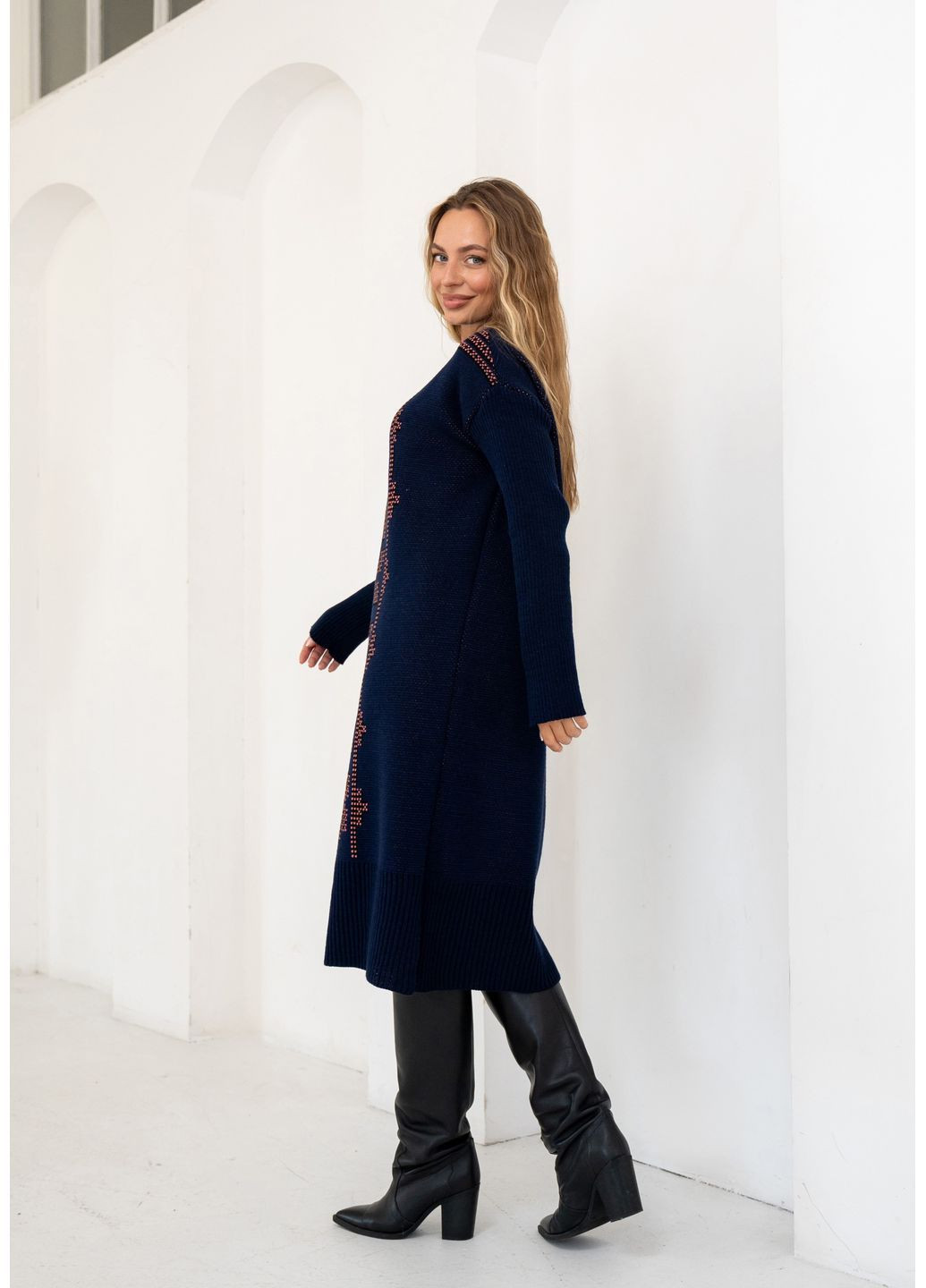 Зелена жіноча тепла вязана сукня вербена з орнаментом довга зелена You Best