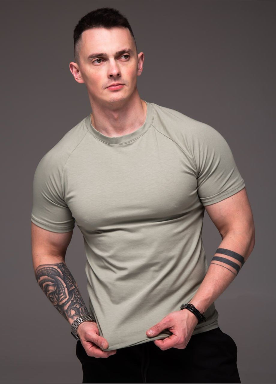 Хаки (оливковая) мужская футболка хаки рукав реглан No Brand