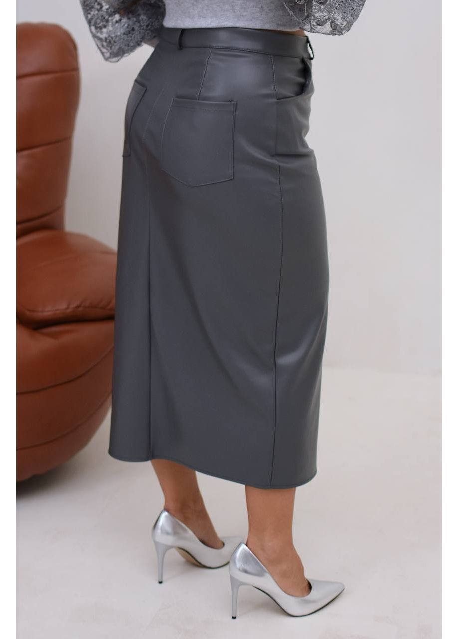 Серая юбка из эко-кожи на флисе Osoblyva