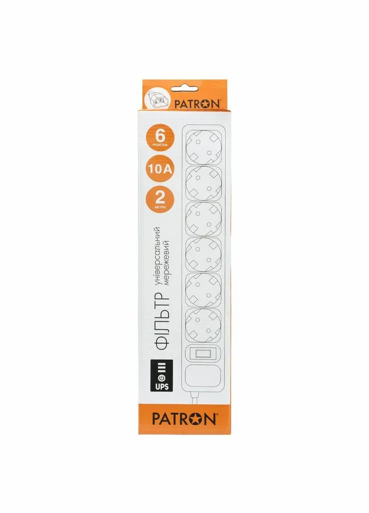 Сетевой фильтр питания 2 m3*1mm2 (SP-1065U) 6 розеток BLACK (EXT-PN-SP-1065U) Patron (382082710)