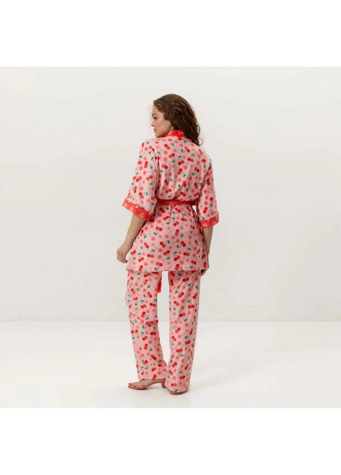 Комбинированная всесезон комплект женский из плюшевого велюра штаны и халат вишенка 3436_s 16027 s FlexDress