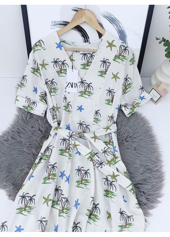 Белое платье zw collection с принтом Zara