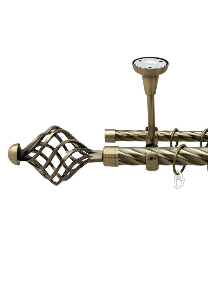 Карниз Арезо металлический двухрядный открытый к потолку скрученная труба Антик 25\16 мм 300 см (00-00018941) ORVIT (300691026)