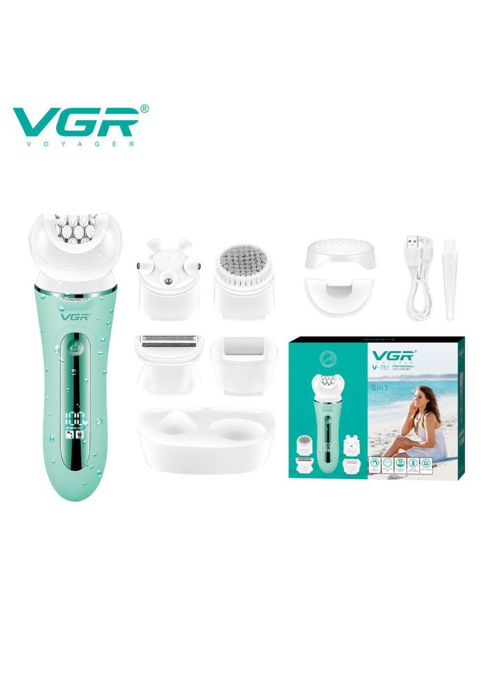 Епілятор 5 в 1 V-751, 5 насадок. Колір: зелений VGR (364666117)