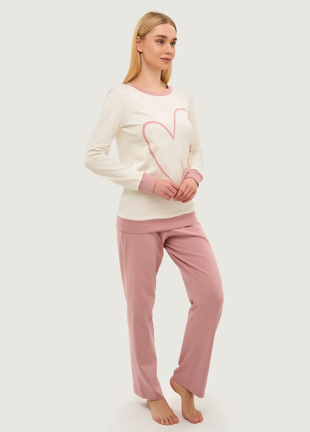Рожева всесезон піжама жіноча amour лонгслів та штани лонгслів + брюки German Volf