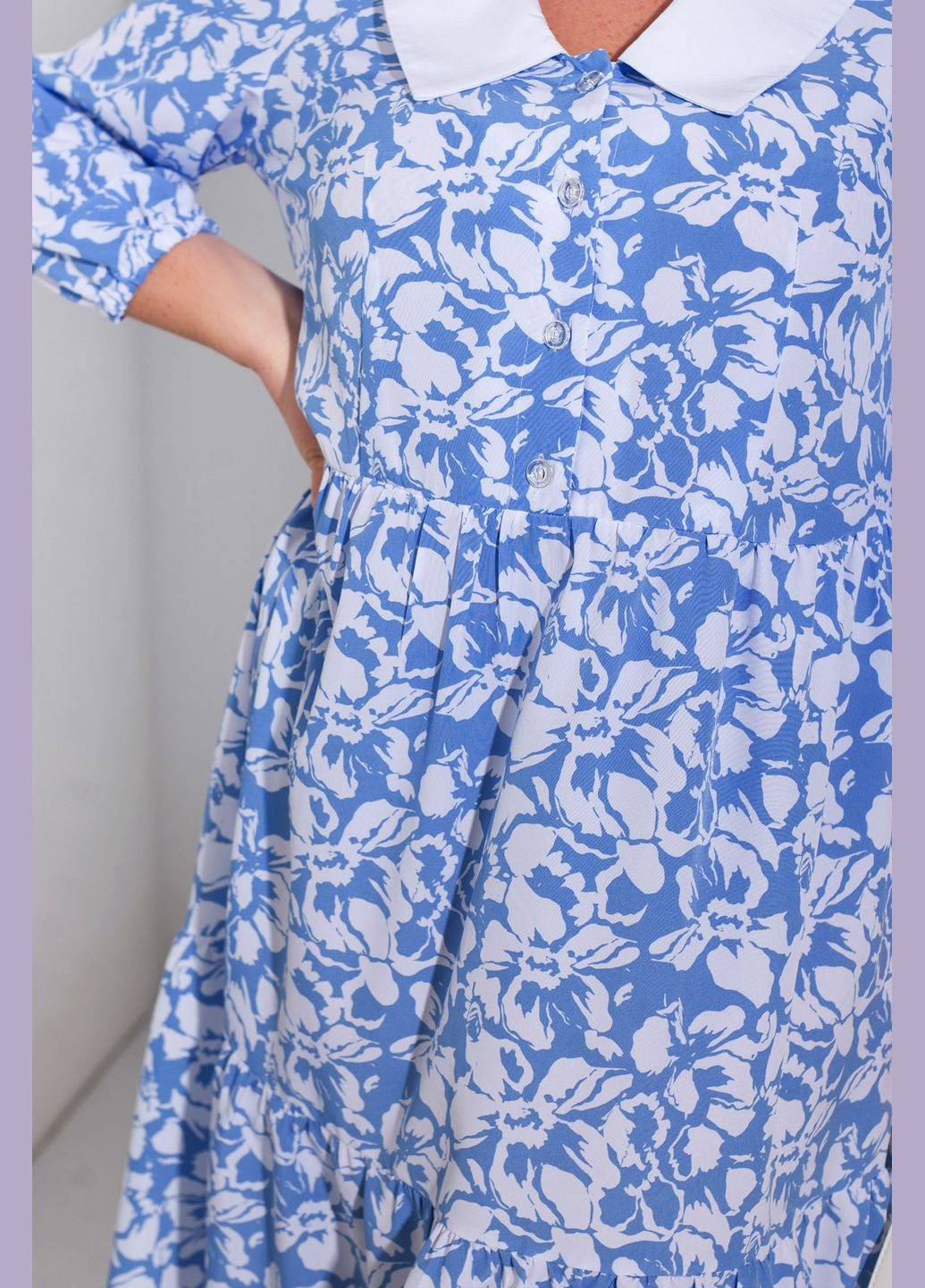 Голубое кэжуал трендовое платье колокол No Brand с цветочным принтом