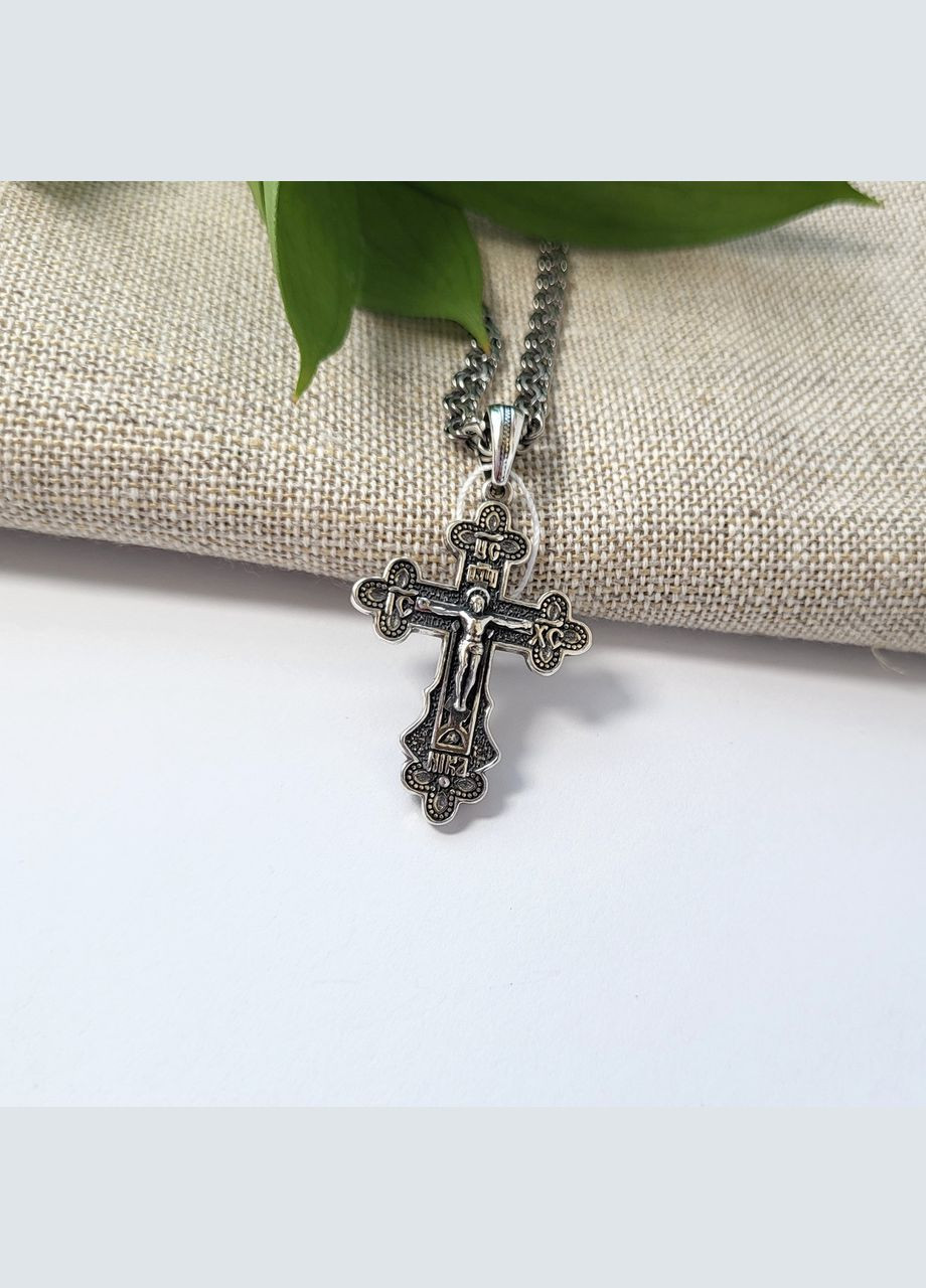 Срібний хрестик Хрест зі розп'яттям срібло 925 проби чорнене 89103 3.59г No Brand (306743185)