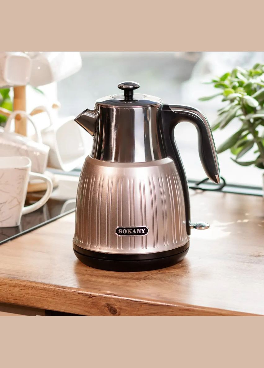 Електрочайник обертання на 360° SK-SH-1055 безшумний дисковий чайник нержавіюча сталь 1.6л 2200Вт Рожевий Sokany (316207822)