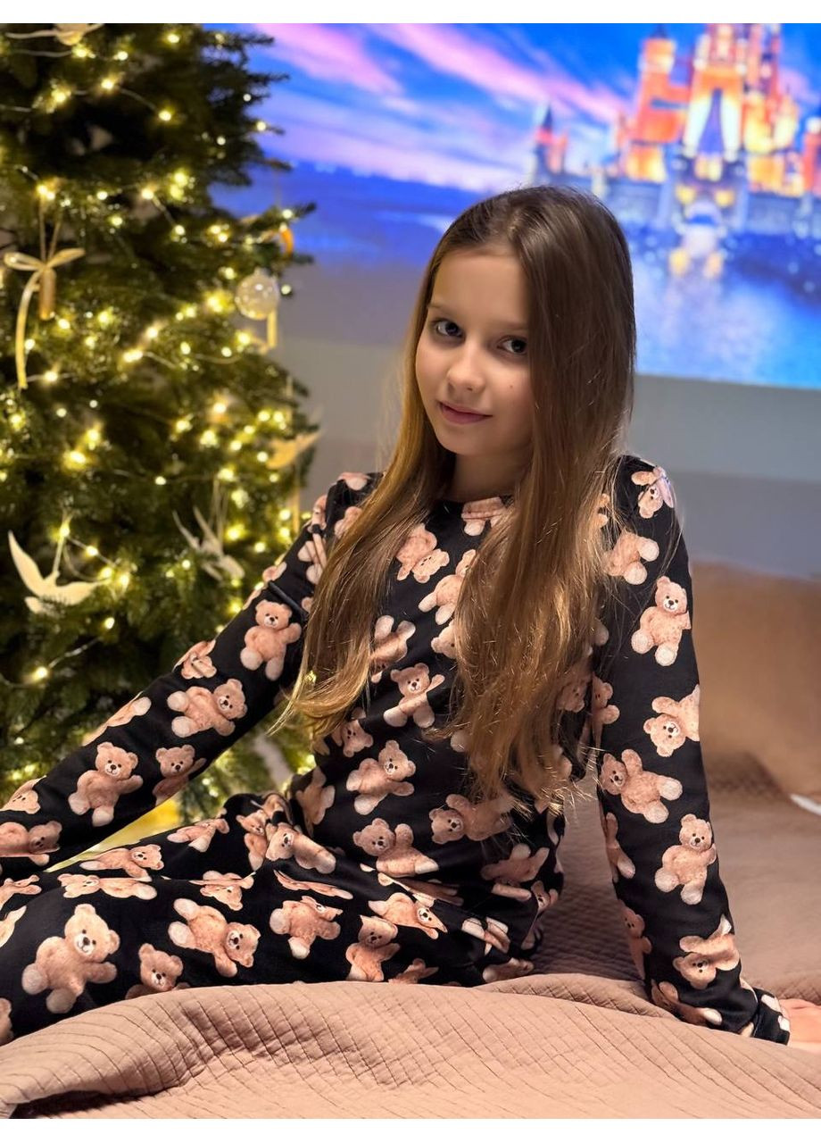 Чорна всесезон дитяча піжамка з м’якого велюру для маленьких модниць — заміри в описі кофта + брюки DK/DL Мода без кордонів