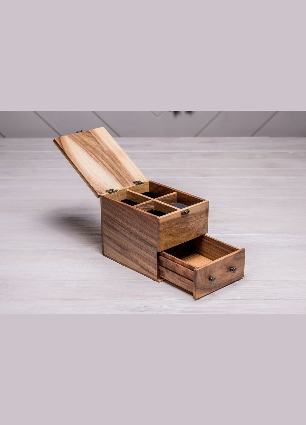 Коробочка для годинників з дерев'яною кришкою з ящиком 4 EcoWalnut (295266075)