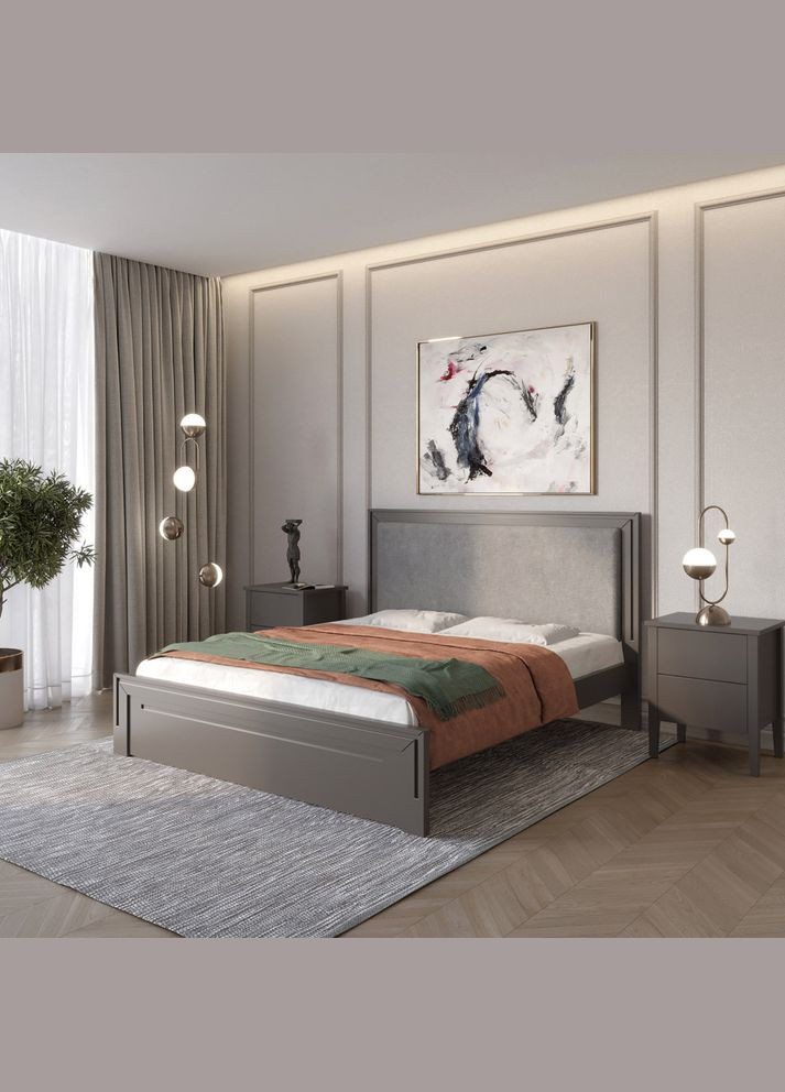 Двуспальная деревянная кровать Торонто Т4 (RAL9011)/Аляска 93 (серый) 160х190 см (MBG-9451) Mebigrand (368283024)