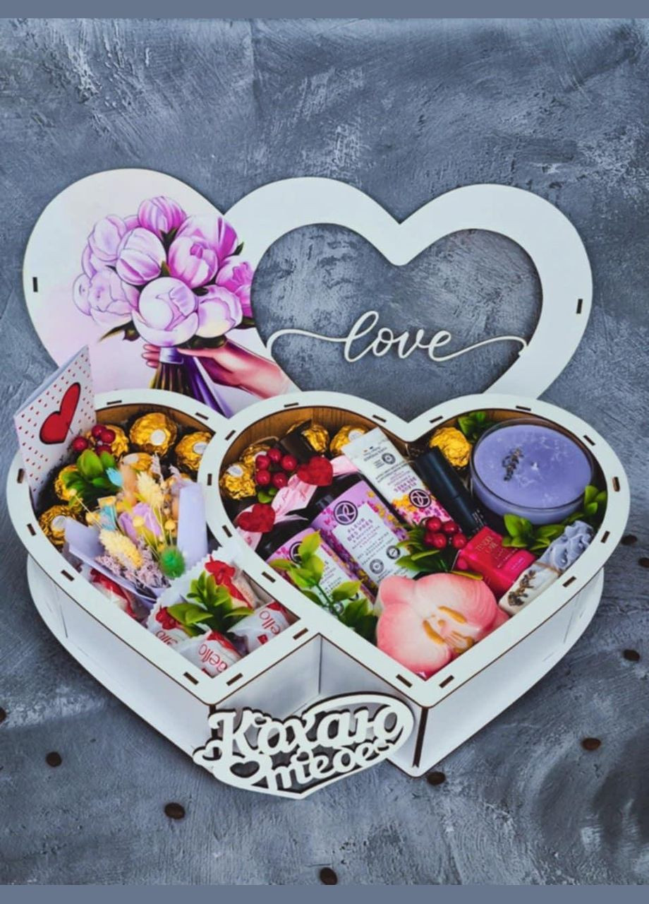 Подарунковий набір у вигляді подвійного сердечка "Коханій" з косметикою та солодощами на Миколая, На Новий рік No Brand (340535685)