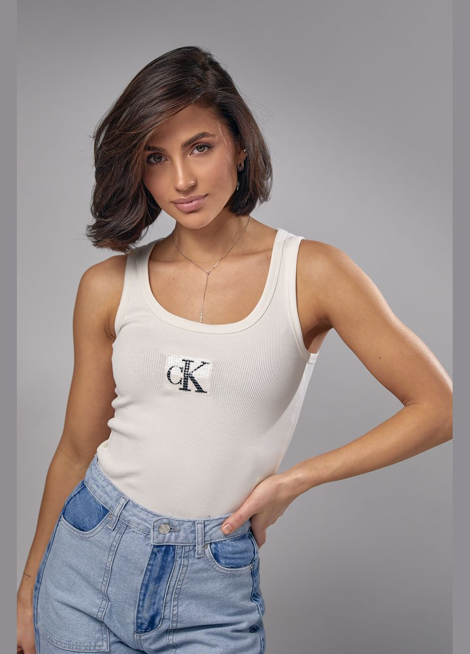 Жіноча майка в рубчик з паєтками і вишивкою CK Liton — 296469676