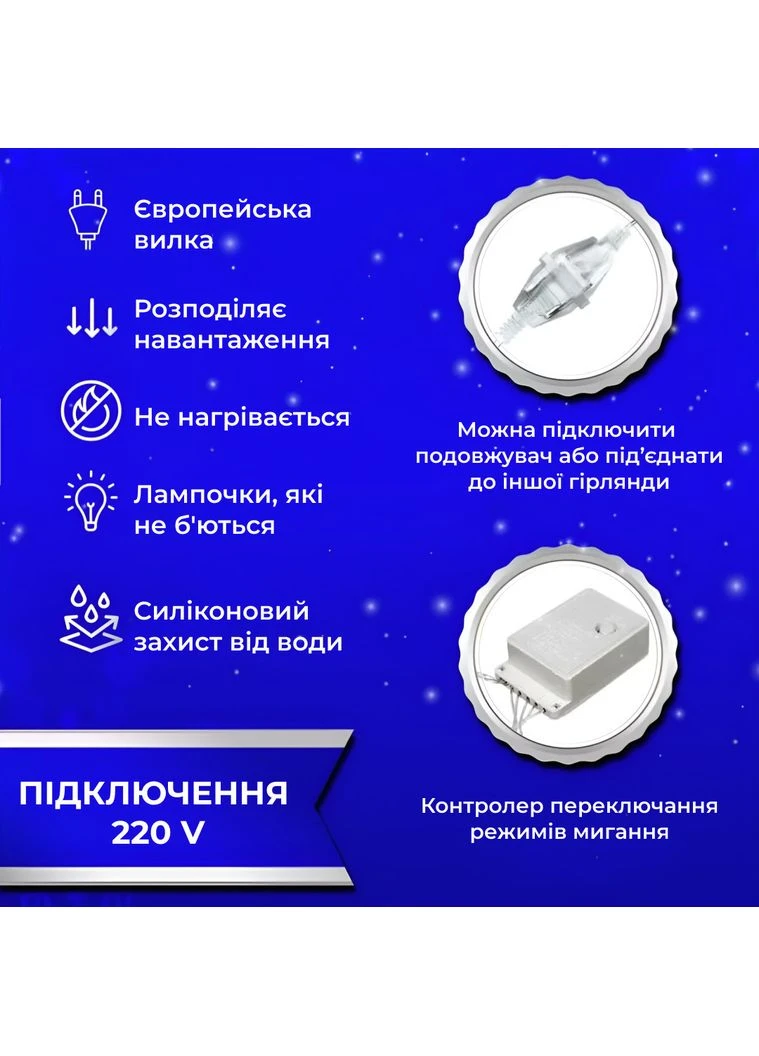 Гірлянда штора 3х2 м 144 LED світлодіодна мідний провід 16 ниток Синій ZWM2320LEDBL Garlando (391444873)