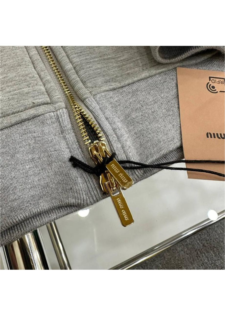 Женская кофта с логотипом MIU MIU Cotton zipper hoodie Серый No Brand (360750470)