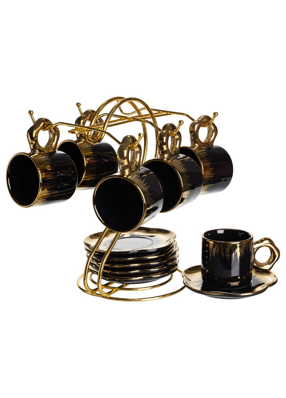 Набір чашок для кави на металевій підставці 6 (шт) по 100 (мл) Чорний з золотом FM-47 (A-047723) Yiwu (370381708)