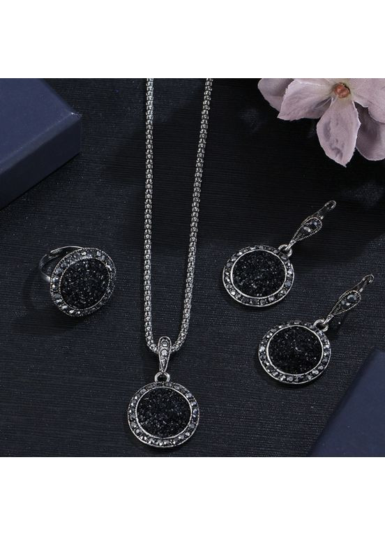 Комплект украшений с черными камнями No Brand Жіночий комплект прикрас (364261595)