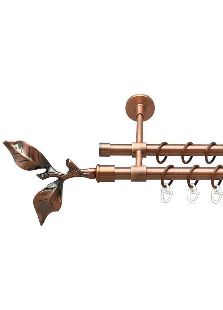 Карниз Листок Троянди металевий дворядний закритий гладка труба Мідь 16\16 мм 160 см (00-00019875) ORVIT (300689076)