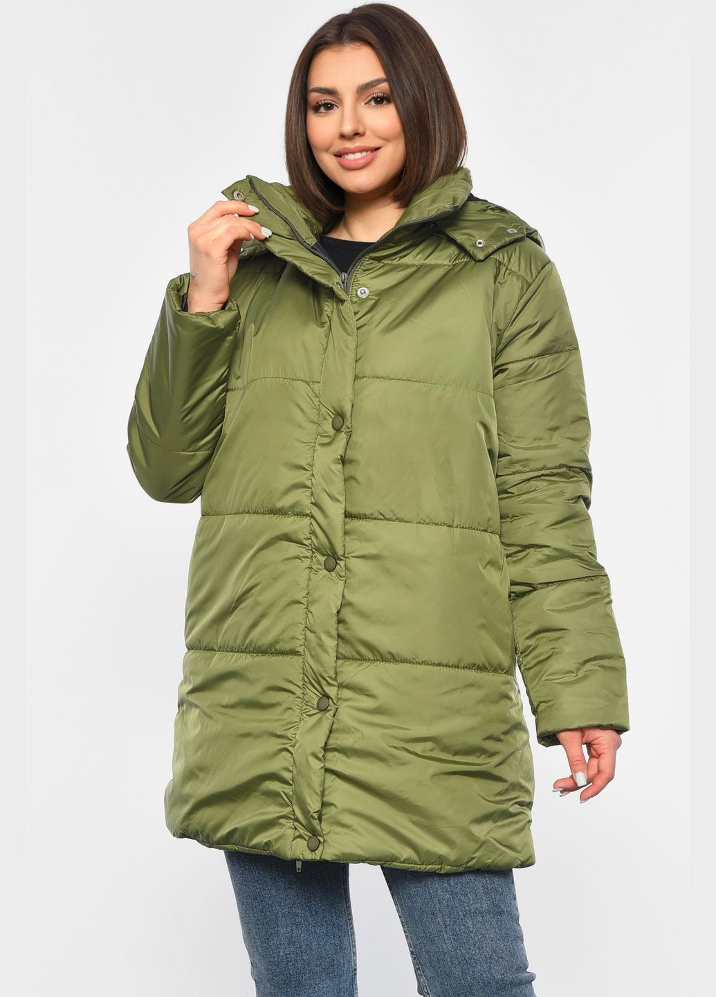 Оливкова (хакі) демісезонна куртка жіноча демісезонна кольору хакі Let's Shop