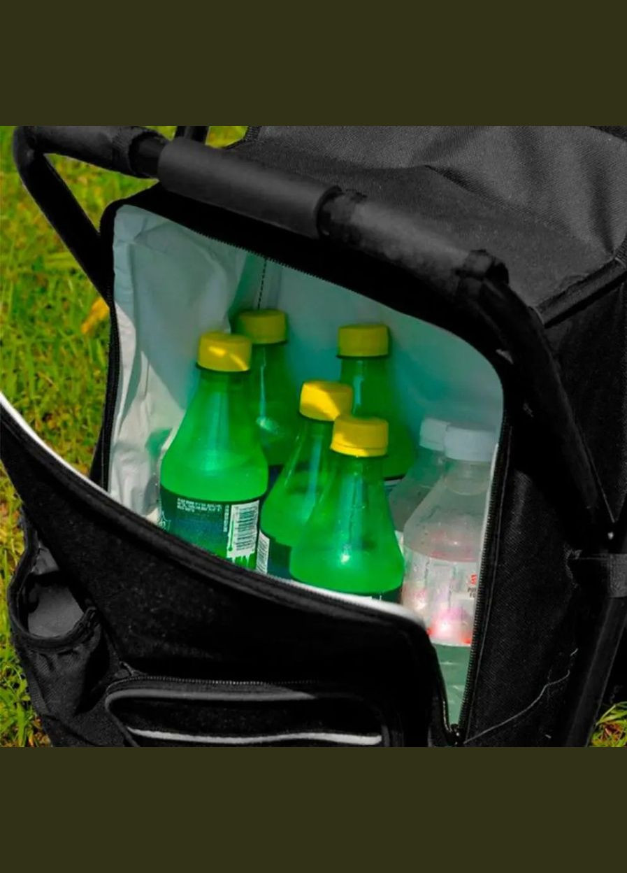 Стул-рюкзак складной туристический 3 в 1 с термосумкой для походов и рыбалки с термоотсеком и карманами 50 х 36 х 30 см Черный No Brand (337509371)