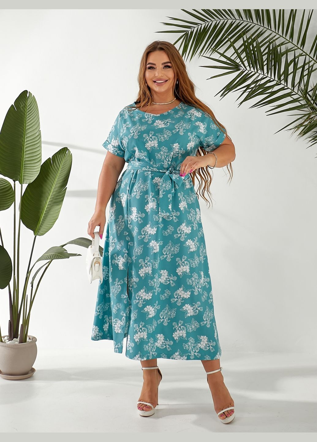 Бирюзовое кэжуал платье молли MeeLan с абстрактным узором