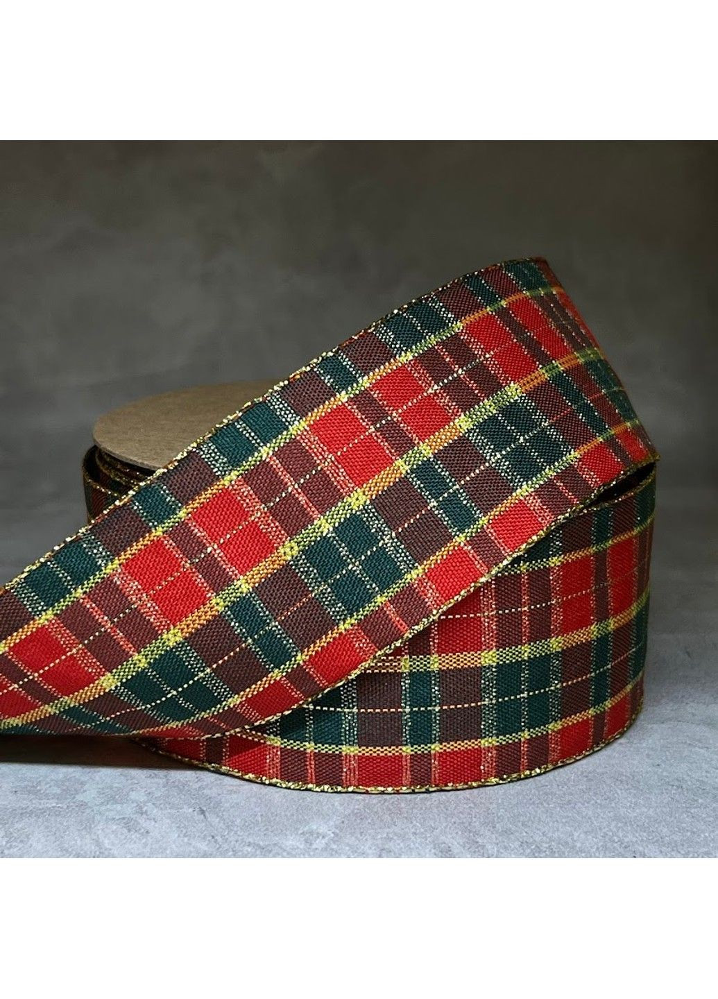 Лента Шотландка 4 см, красный-золото-зеленый, метр No Brand (314506045)