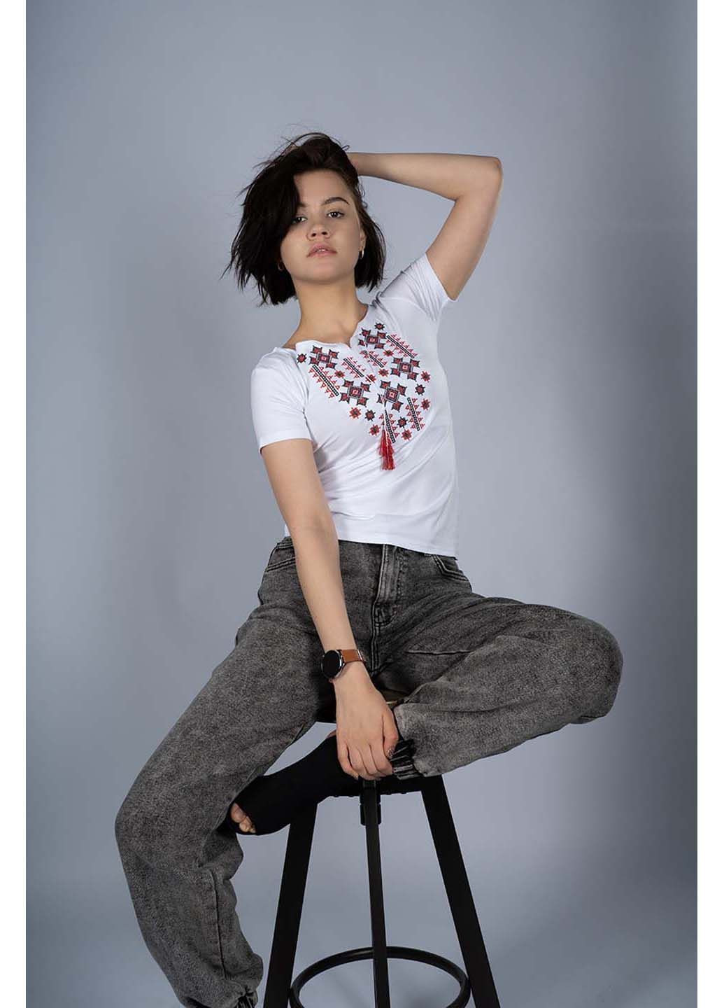 Белая женская вышиванка Melanika узор украинская символика вискоза, эластан (363318608)