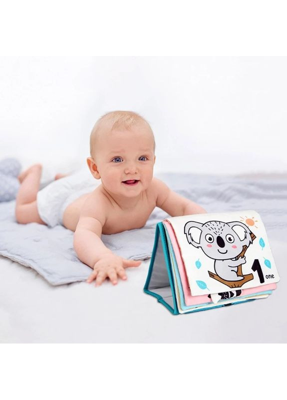 Развивающая книга раскладушка с зеркалом 9 шершавых рисунков животных Коала No Brand (366303979)