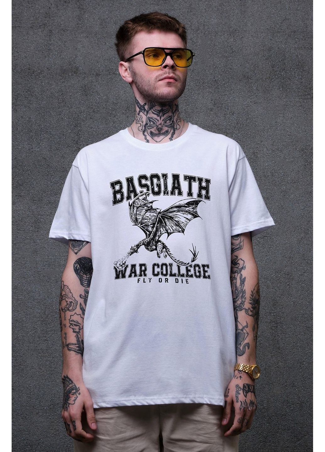 Белая мужская оверсайз футболка с принтом четвертое крыло white Without