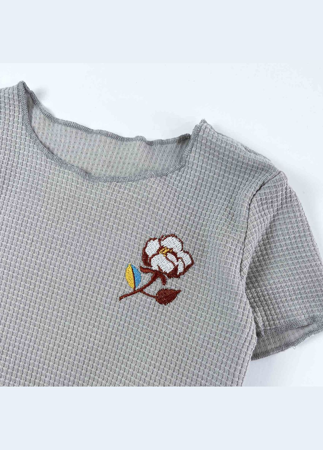 Сірий вафельний дитячий костюм на літо bavovna Tunes