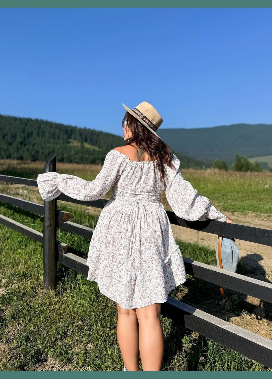 Белое повседневный платье в мелкий цветочный принт Liton