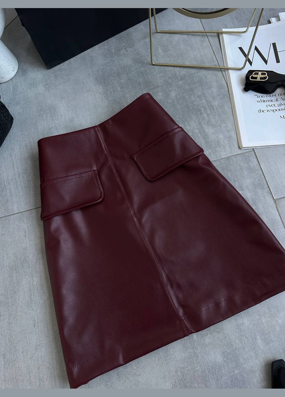 Базова спідниця довжини міді з еко-шкіри Adelante (318531076)