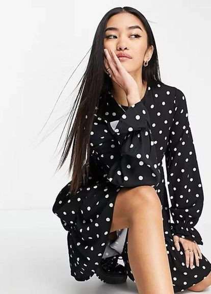 Сукня-комбінезон Asos 113559181 комбінезон-шорти горошок чорно-білий коктейльний поліестер