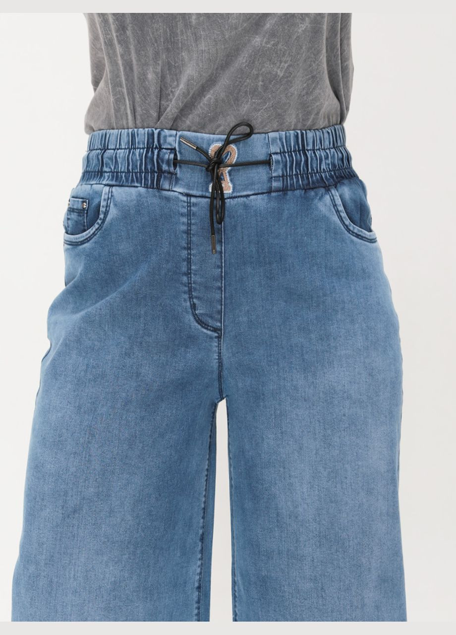 Джинсы женские голубые широкие палаццо с резинкой на поясе Палаццо Adorati - (322999521)