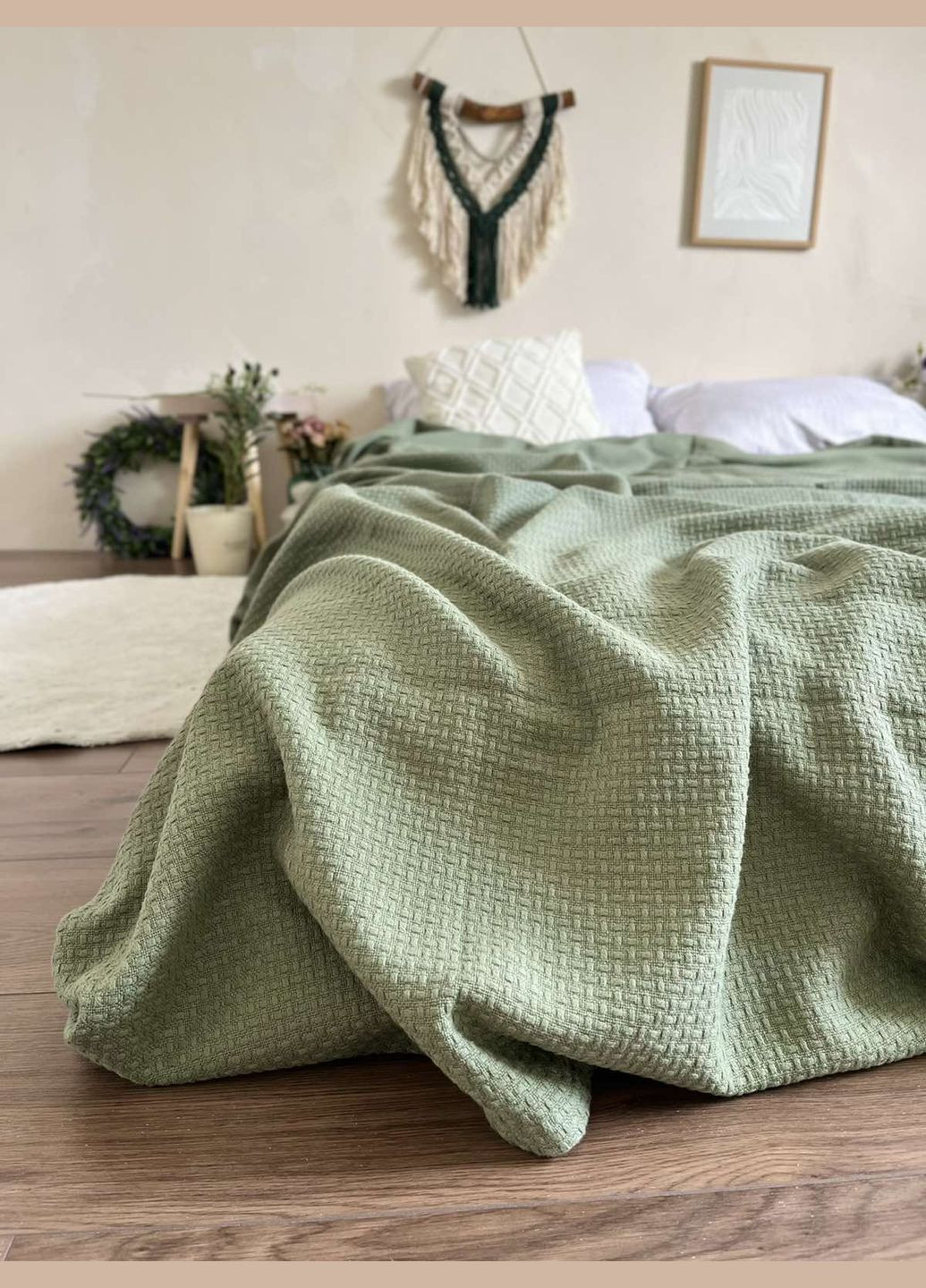 Покривало Wheat бавовняне ментолового кольору 200х230 см ZEINTEX (319774945)