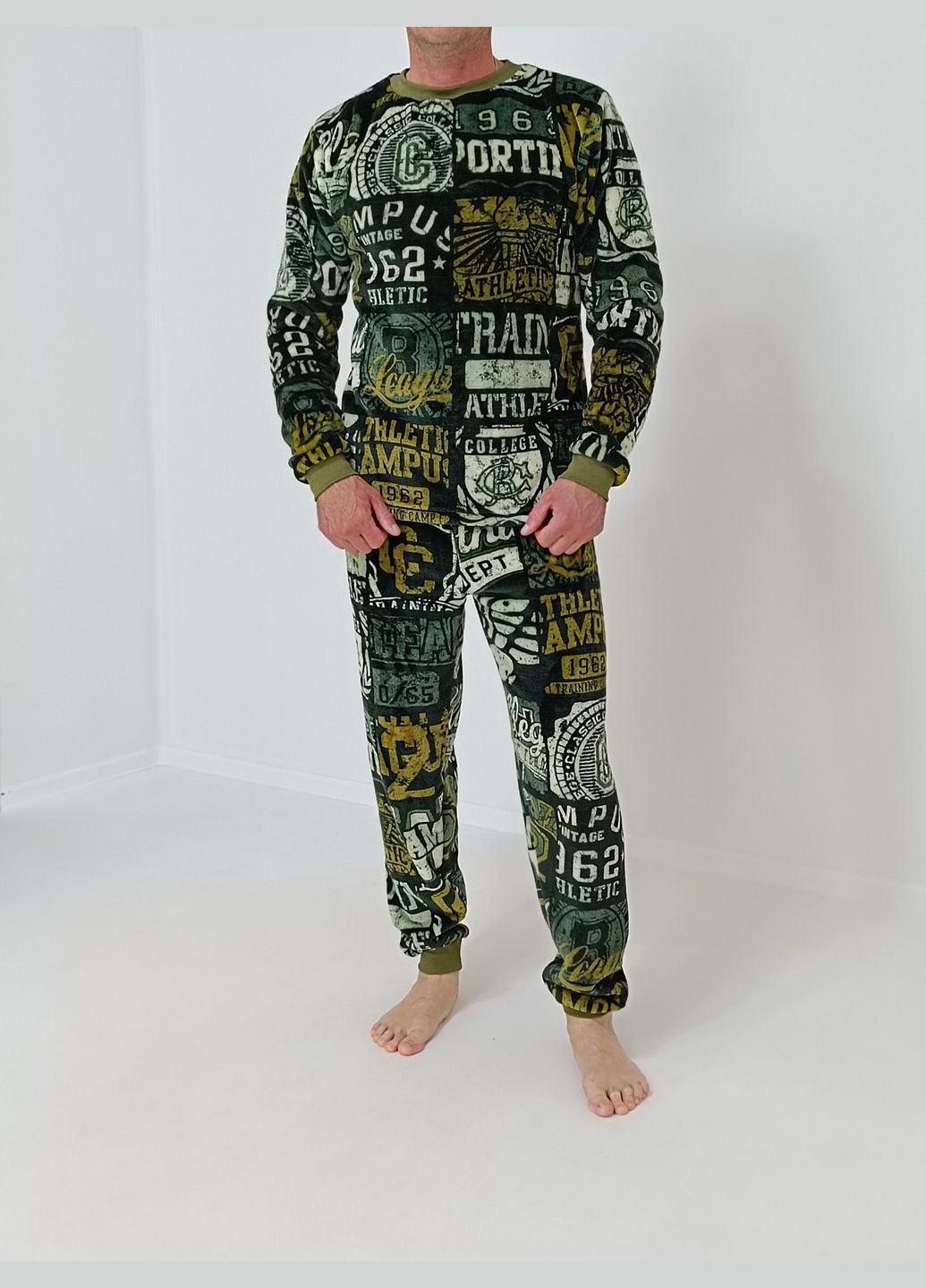 Пижама махровая мужская с надписями 48-50 Зеленая (20791175-1) Triko (288677582)