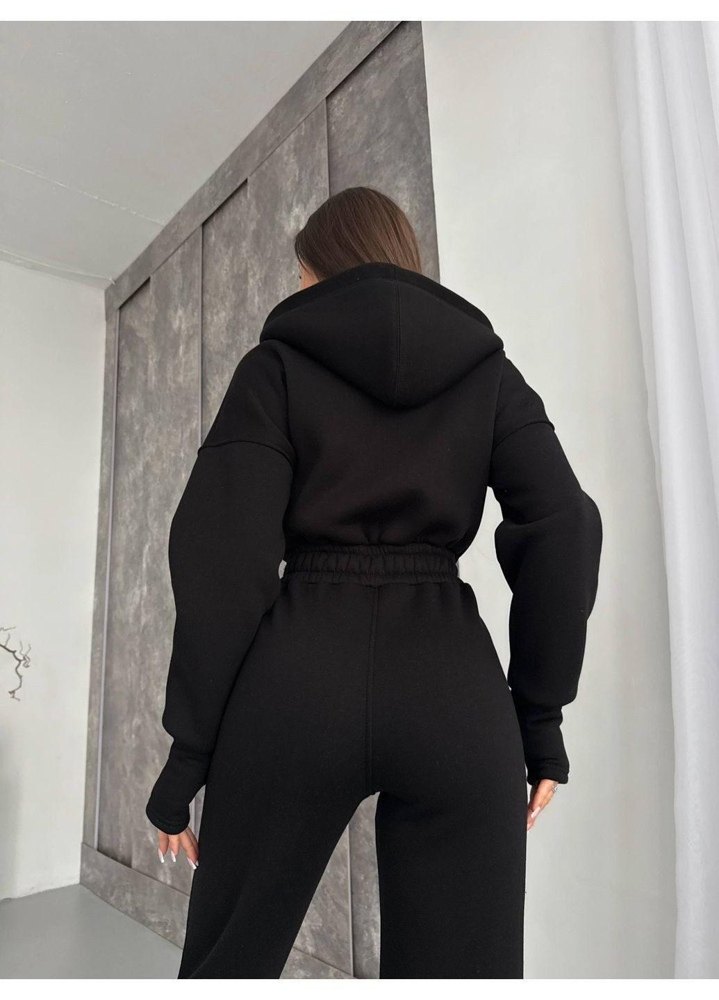 Женский комбинезон No Brand комбинезон-брюки чёрный кэжуал трехнитка с начесом