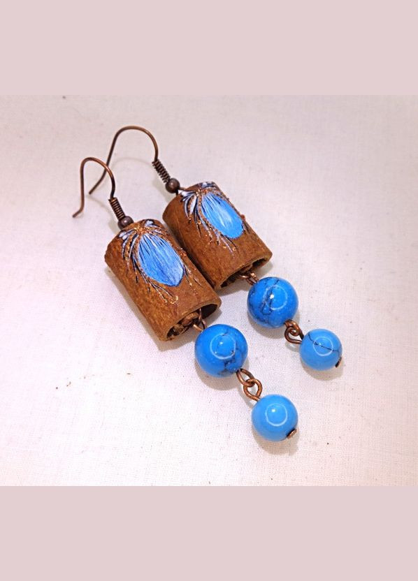 Серьги ручной работы из дерева корицы "Бирюзовая глициния" No Brand (349842321)