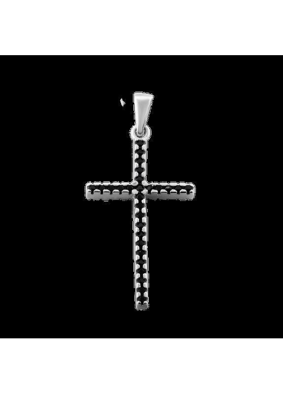 Хрестик срібний тоненький з маленькими білими фіанітами Каштан (342334669)