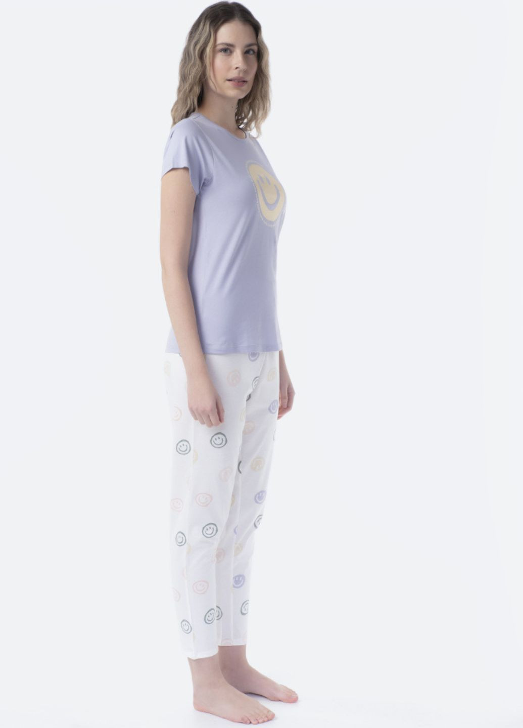 Сиреневая всесезон женскя пижама. хлопок футболка + брюки Tex