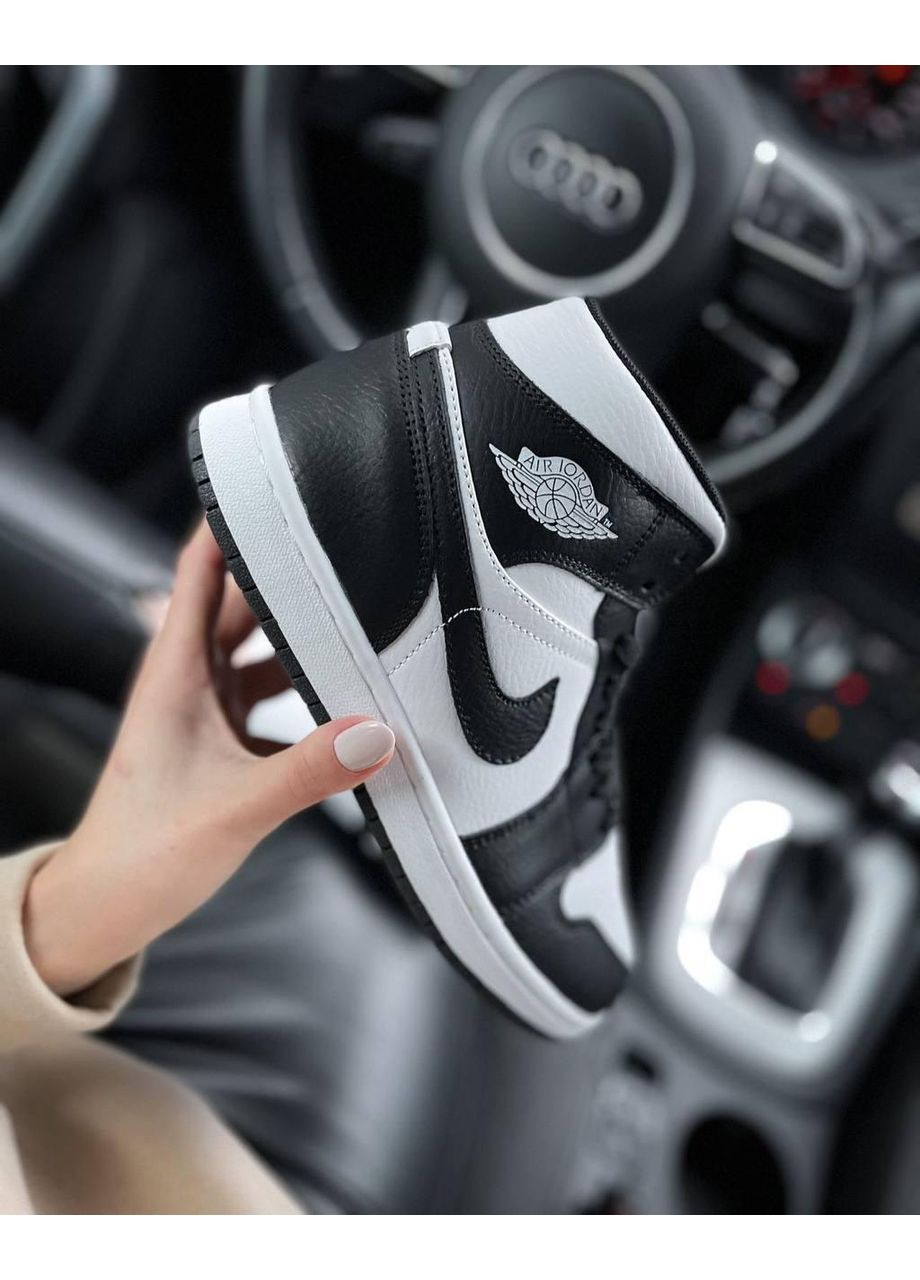 КРОССОВКИ ЖЕНСКИЕ NIKE AIR JORDAN 1 RETRO HIGH BLACK WHITE LOGO НАЙК АИР ДЖОРДАН No Brand чёрные демисезоны (369391692)