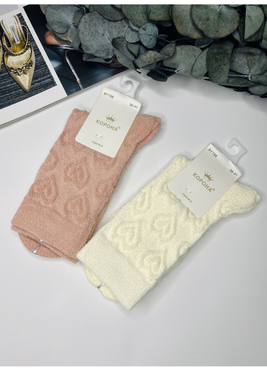 Молочные носки набор 2 пары кашемировые теплые с сердечками Корона сердечки (365652899)