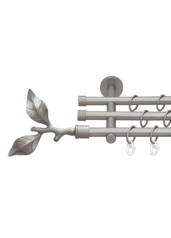 Карниз Листок Троянди металлический трехрядный цилиндр (20 см) гладкая труба Сатин 16\16\16 мм 160 см (6099499) ORVIT (300797131)